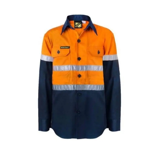 Picture of WorkCraft, Childrens, Shirt, Long Sleeve, Lightweight, Two Tone, Cotton Drill, CSR Reflective Tape